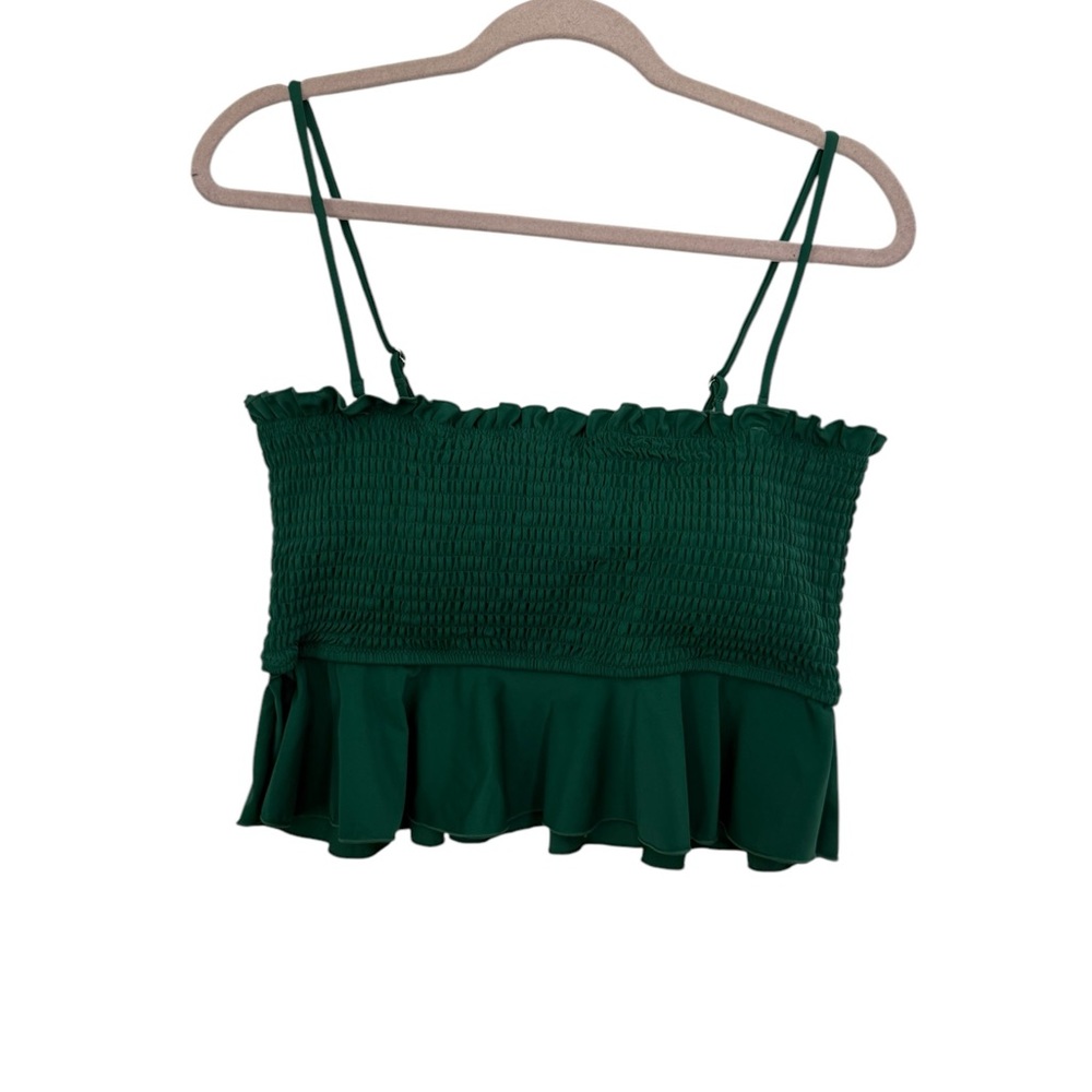 Green Smocked Ruffled Swimsuit Top